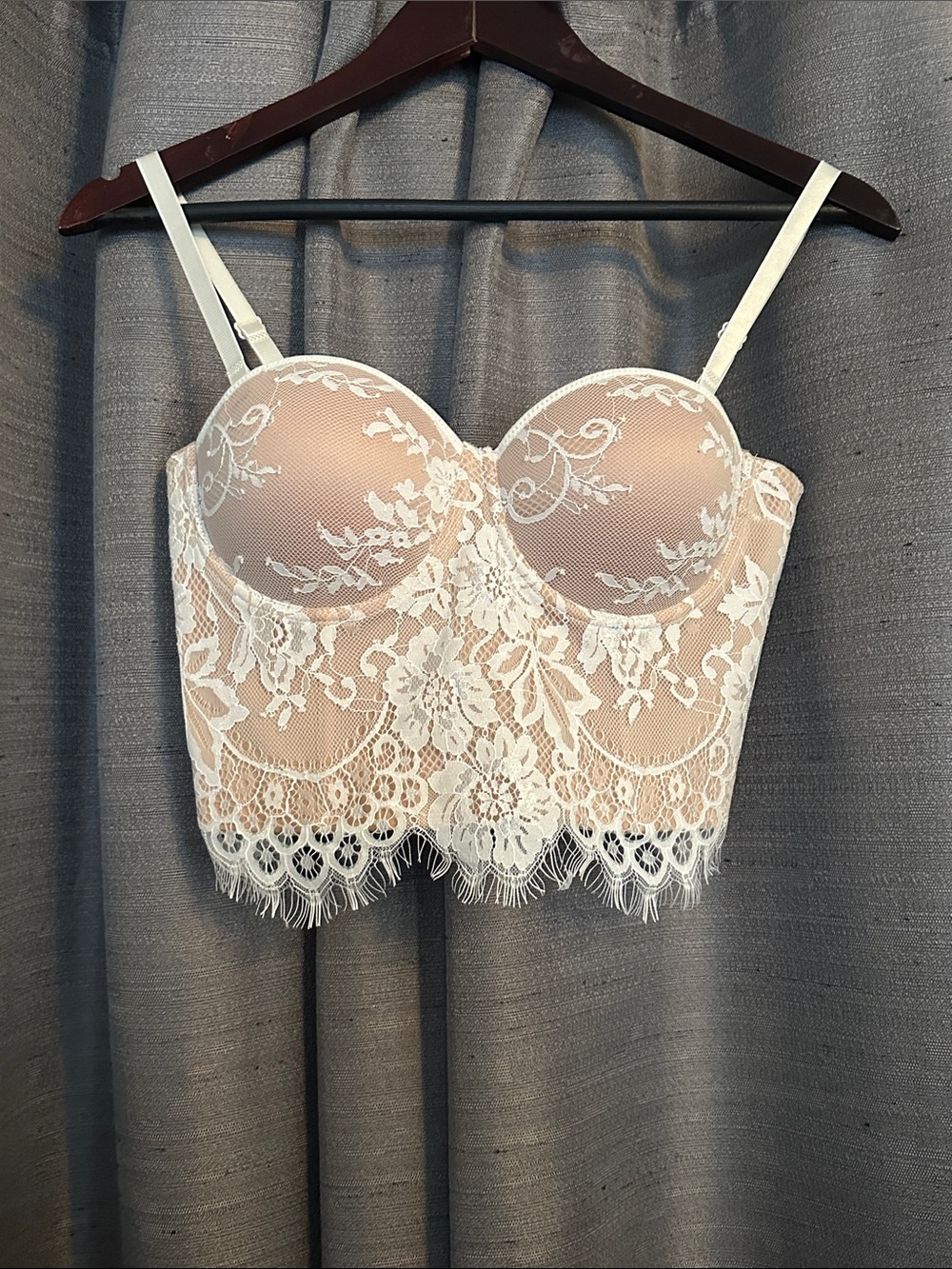 Longline Lace Bustier Bra - Ivory/Nude